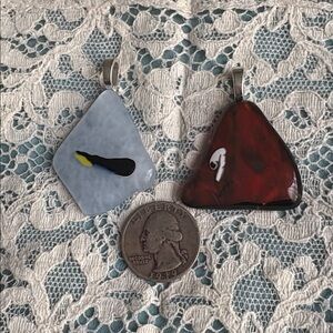 2 Assorted  Handmade USA  Fused Glass Pendants